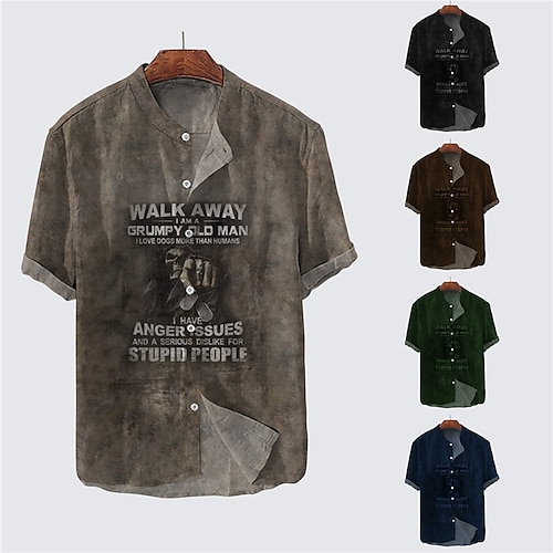 

Hombre Camisa Letra Estampados Cosecha Escote Chino Negro Azul Marino Marrón Verde Trébol Gris Exterior Calle Manga Corta Abotonar Estampado Ropa Moda Design Casual Cómodo