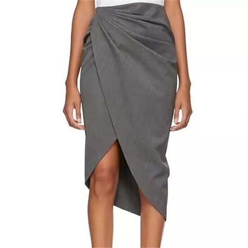 

Women's Pencil Wrap Skirt Midi Cotton Black Grey Skirts Ruched Split Ends Fashion Casual Daily S M L