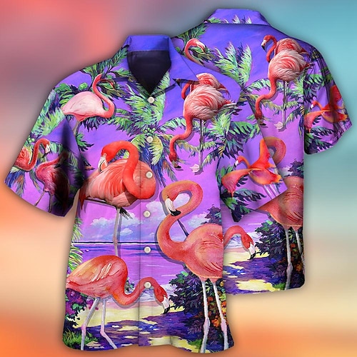 

Herren Hemd Hawaiihemd Sommerhemd Flamingo Grafik-Drucke Umlegekragen Purpur Casual Festtage Kurzarm Button-Down Bedruckt Bekleidung Tropisch Modisch Strassenmode Hawaiianisch