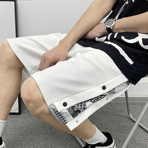 

Men's Shorts Casual Shorts Pocket Side Button Patchwork Comfort Breathable Knee Length Outdoor Holiday Going out Basic Fashion Black White