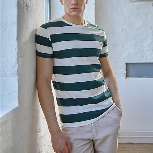 

Herre T-shirt Stribet T-shirt Stribe Rund hals Gade Ferierejse Kort Ærme Tøj Designer Basale Moderne Moderne