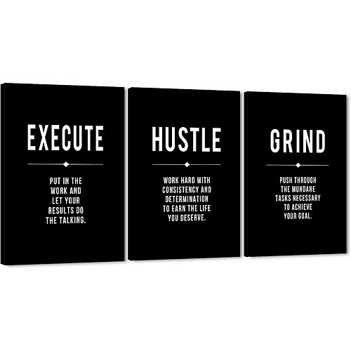 

Multi Panel Motivational Canvas Wall Art - 3 Piece Inspirational Quotes Black and White Canvas Prints for Home Office Decor Positive Quotes Framed Artwork for Workout Room