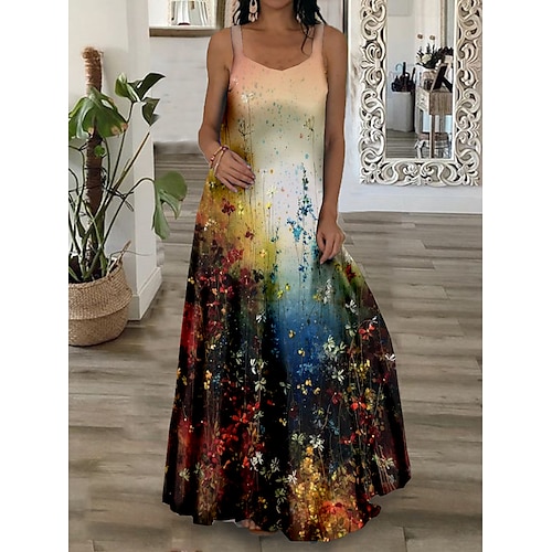 

Per donna Abito lungo Abito lungo Vestito svasato Abito estivo Abito sottoveste Floreale Artistica Di tendenza Romantico Da mare Fine settimana Abito primaverile Stampa Senza maniche Con bretelline