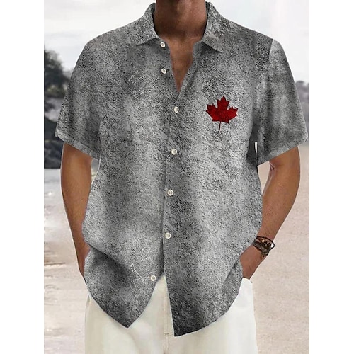 

Homme Chemise Chemise hawaïenne Imprimés Photos Feuille d'érable Col rabattu Gris Extérieur Plein Air Manches courtes Bouton bas Imprimer Vêtement Tenue Lin Tropique Mode Hawaïen Design