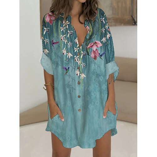 

Per donna Abito chemisier Abito casual Vestito a trapezio Mini abito Esterno Appuntamento Da mare Poliestere Di tendenza Informale A V Pulsante Tasche Manica a 3/4 Estate Primavera Autunno 2023