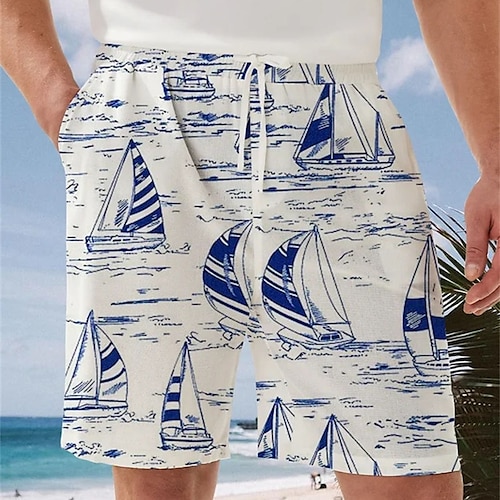 

Homens Calção Shorts de verão Shorts de praia Shorts largos Com Cordão Cintura elástica Impressão 3D Gráfico Barco Respirável Macio Curto Casual Diário Feriado Roupa de rua Havaiana Azul