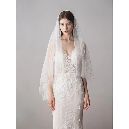 

2 strati Moda / Brillante e glitterato Veli da sposa Velo medio (ai fianchi) con Lustrini 37,4 pollici (95 cm) Tulle