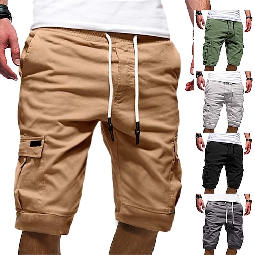 

Men's Cargo Shorts Multi Pocket Elastic Drawstring Design Plain Knee Length Daily Wear Cotton Basic Casual Green Black Micro-elastic