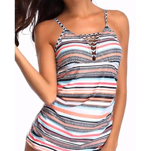 

Damen Badeanzug Tankini 2 Stück Normal Bademode 2 Teile Gestreift Regenbogen Tank Top Badeanzüge Sport Sommer