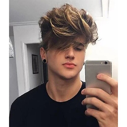 

Parrucche sintetiche Riccio Con frangia A macchina Parrucca Corto A1 Capelli sintetici Per uomo Soffice Feste Facile da trasportare Marrone Colorata