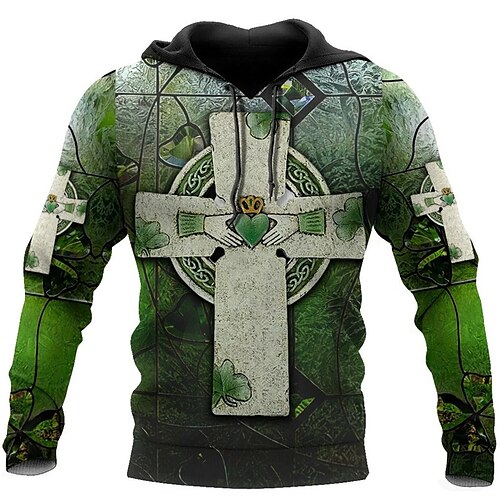 

Herren Hoodie Sweatshirt Kapuze Grün Mit Kapuze Grafik-Drucke Kreuz Bedruckt Täglich Sport 3D-Druck Casual St. Patricks Day Frühling Herbst Bekleidung Kapuzenpullover Sweatshirts