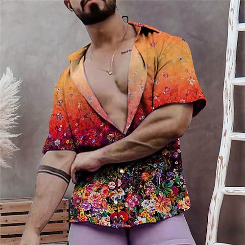 

Hombre Camisa Floral Estampados Cuello Vuelto Amarillo Azul Piscina Gris Diario Festivos Mangas cortas Abotonar Estampado Ropa Tropical Moda Boho Design