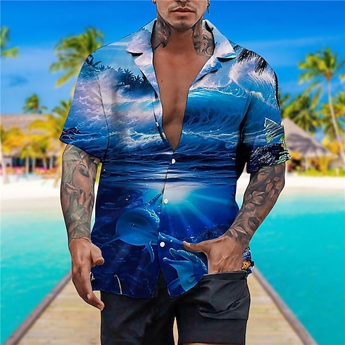 

Herren Hemd Hawaiihemd Sommerhemd Grafik-Drucke Delphin Meereslebewesen Umlegekragen Königsblau Leicht Blau Grau Casual Festtage Kurzarm Button-Down Bedruckt Bekleidung Tropisch Modisch Strassenmode