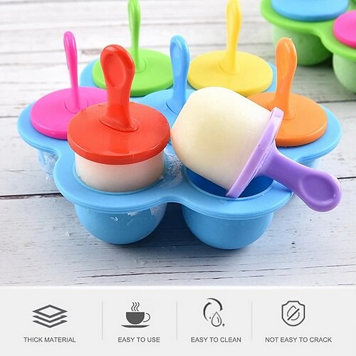 1pc 7 Holes DIY Ice Cream Pops Silicone Mold Ice Cream Ball Maker Popsicles  Molds Baby Fruit Shake Home Kitchen Accessories Tool