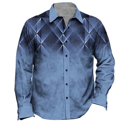 

Homme Chemise Imprimés Photos Géométrie Col rabattu Jaune Bleu Vert Gris Extérieur Plein Air manche longue Bouton bas Imprimer Vêtement Tenue Mode Vêtement de rue Design Flexible