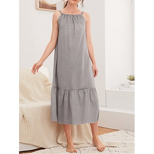

Dame Pyjamas Natkjole Kjoler Ren farve Enkel Afslappet Blødt Hjem Daglig Seng Bomuld Åndbart Remme Uden ærmer Sommer Forår Grå