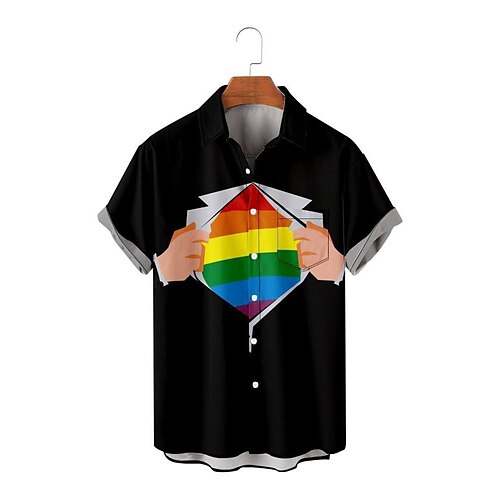 

Hombre Camisa camisa hawaiana Arco iris Estampados Orgullo Cuello Vuelto Negro Exterior Calle Mangas cortas Abotonar Estampado Ropa Tropical Moda Hawaiano Design