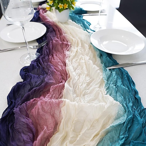 

chemin de table en mousseline de soie blanc décor de table de mariage ferme table drapeau décor couverture pour la fête de mariage tea party festival banquet décoration