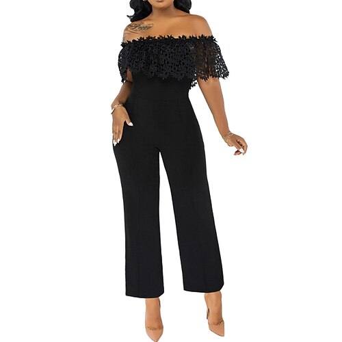 

Damen Jumpsuit Spitze Rückenfrei Feste Farbe Schulterfrei Strassenmode Urlaub Strasse Urlaub Regular Fit Kurzarm Schwarz Rote S M L XL Frühling