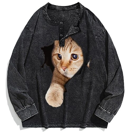 

Per uomo maglietta Camicia Henley Camicia 100% cotone lavaggio acido Camicia oversize Maglia a maniche lunghe Gatto Stampe astratte Girocollo Stampa a caldo Strada Da mare Manica lunga Abbigliamento
