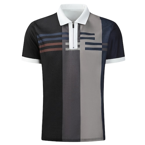 

Per uomo Polo con zip Camicia da golf Golf Sportivo Informale Chiusura lampo quarto Manica corta Di tendenza Streetwear Collage Chiusura lampo quarto Estate Nero Polo con zip