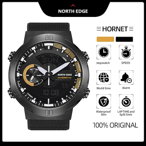 

North edge reloj para hombre hornet, relojes digitales deportivos de lujo para correr, ciclismo, reloj de pulsera iluminador de tiempo mundial, resistente al agua hasta 50m