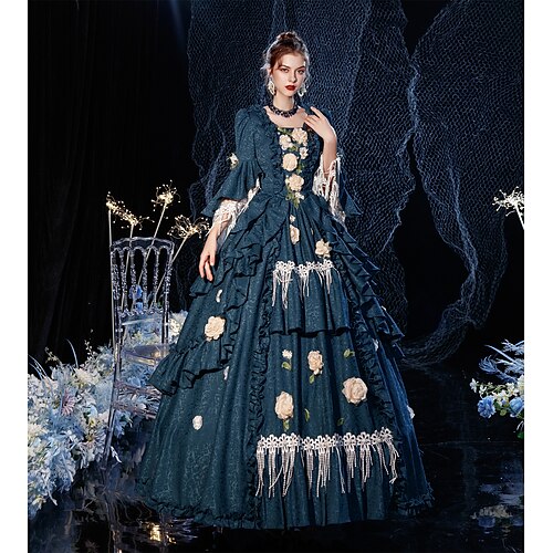 

Princesse Shakespeare Gothique Lolita Victoriens Inspiré du vintage Princesse Robe Costume de fête Robe de bal Femme Costume Vintage Cosplay Soirée Mascarade Manches 3/4 Robe de Soirée Robe Halloween