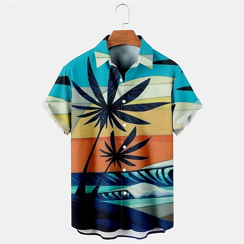 

Homens Camisa Social Camisa havaiana Estampas Abstratas Folhas Aberto para a Lateral Arco-íris Ao ar livre Rua Manga Curta Botão para baixo Imprimir Roupa Tropical Moda Havaiana Designer