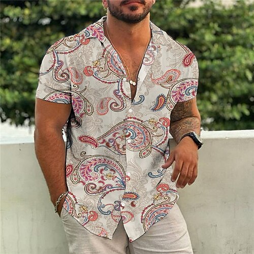 

Hombre Camisa Floral Estampados Cuello Vuelto Rojo Azul Piscina Fucsia Gris Diario Festivos Mangas cortas Abotonar Estampado Ropa Tropical Moda Boho Design