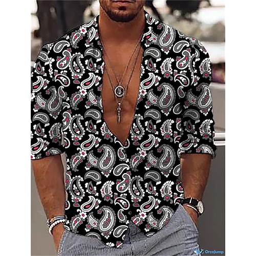 

Homme Chemise Imprimés Photos Noix de cajou Col rabattu Noir Extérieur Plein Air manche longue Bouton bas Imprimer Vêtement Tenue Sportif Mode Vêtement de rue Design