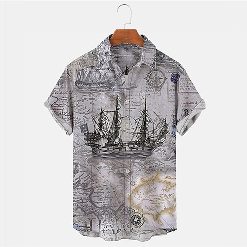 

Homme Chemise Chemise hawaïenne Imprimés Photos Rétro Vintage Bateau Col rabattu Gris Extérieur Plein Air Manches courtes Bouton bas Imprimer Vêtement Tenue Sportif Mode Vêtement de rue Design