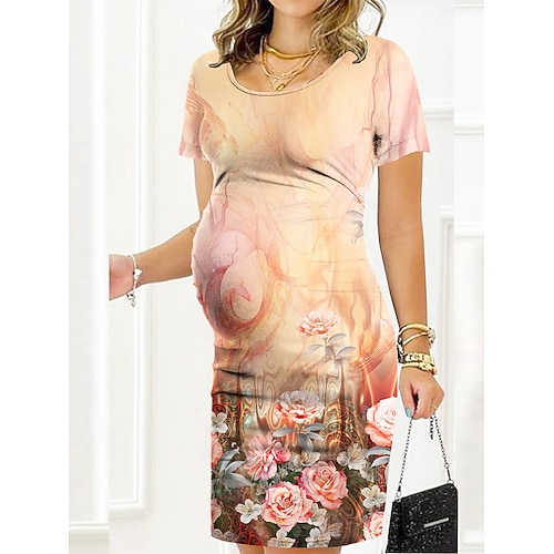 

kvinders barselstrøjekjole afslappet sweaterkjole blomstret midi sweaterkjole kortærmet print rund hals klassisk daglig gul forår sommer s m l xl xxl