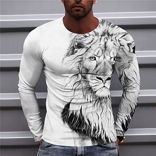 

Herren T Shirt Tee Graphic Tier Löwe Rundhalsausschnitt Bekleidung 3D-Druck Outdoor Casual Langarm Bedruckt Vintage Modisch Designer