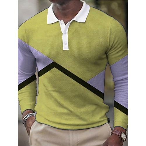 

Per uomo POLO Camicia da golf Golf Color Block Stampe astratte Geometria Collo ripiegabile Giallo Blu Grigio Esterno Strada Manica lunga Bottone giù Stampa Abbigliamento Di tendenza Streetwear