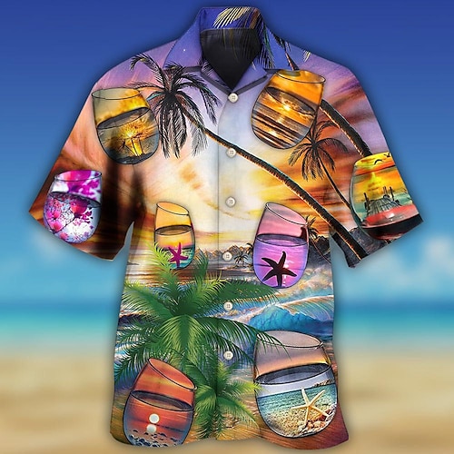 

Herren Hemd Hawaiihemd Sommerhemd Kokosnussbaum Grafik-Drucke Kubanisches Halsband Purpur Casual Festtage Kurzarm Button-Down Bedruckt Bekleidung Tropisch Modisch Strassenmode Hawaiianisch