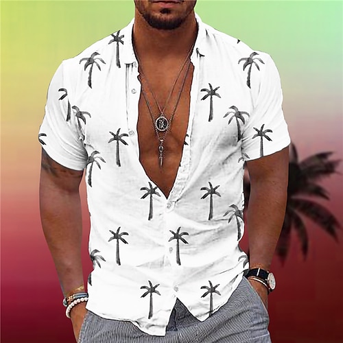 

Homme Chemise Chemise hawaïenne Cocotier Imprimés Photos Col rabattu Blanche Bleu Marron Bleu clair du quotidien Vacances Manches courtes Bouton bas Imprimer Vêtement Tenue Tropique Mode Vêtement de