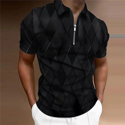 

Herre POLO T-skjorte Golf skjorte Zip Polo Grafiske trykk Argylemønster Aftæpning Gul Vin Blå Grønn Grå utendørs Gate Kort Erme Glidelås Trykt mønster Klær Mote Designer Fritid Pustende