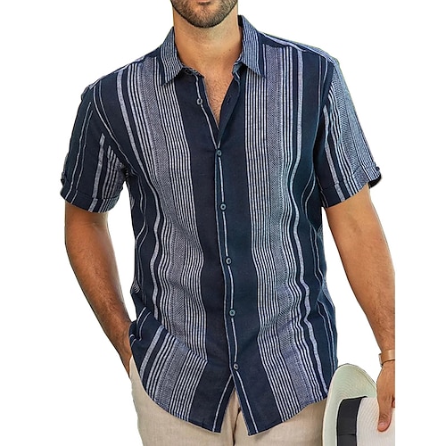 

Per uomo Camicia Camicia estiva Maglietta informale Camicia da spiaggia Blu scuro Manica corta A strisce Collo ripiegabile Strada Giornaliero Stampa Abbigliamento Di tendenza Informale Comodo