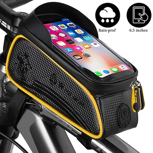 

Bolsas delanteras de bicicleta, bolsas de bicicleta de tubo superior con pantalla táctil para teléfono móvil de 6 pulgadas, bolsas de marco de ciclismo, bolsas de bicicleta a prueba de lluvia,