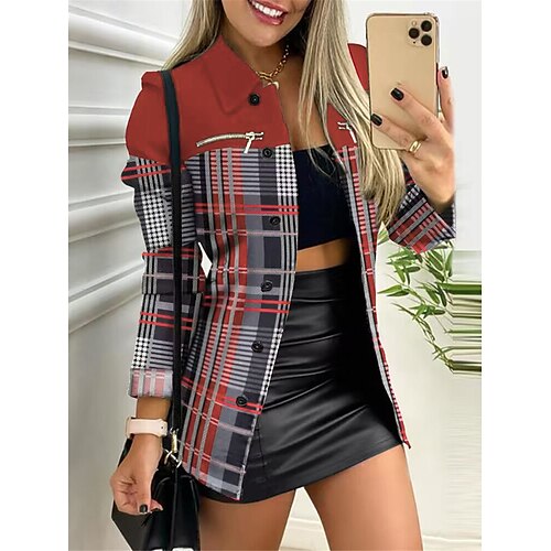

Per donna Giacca Ufficio Da tutti i giorni Da mare Primavera Autunno Standard Cappotto Colletto alla coreana Standard Traspirante Moda Moderno Da cerimonia Giacca Manica lunga Color Block Righe e