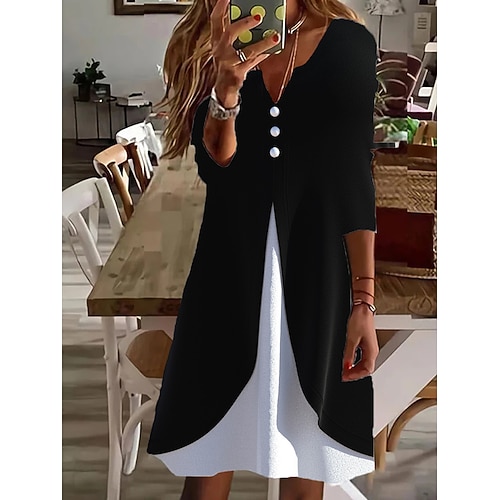 

Women's Casual Dress Summer Dress Loose Dress Color Block Ruched Button V Neck Mini Dress Active Fashion Outdoor Daily Half Sleeve Loose Fit Black Spring Summer S M L XL XXL