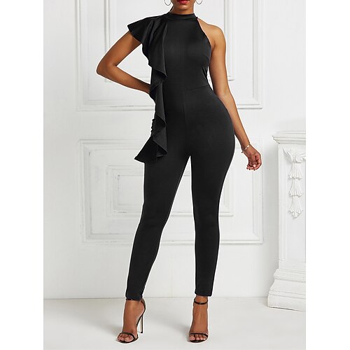 

Damen Jumpsuit Rüsche Hohe Taillenlinie Feste Farbe Ständer Elegant Formell Party Ausgehen Regular Fit Ärmellos Schwarz Weiß Gelb S M L XL Frühling