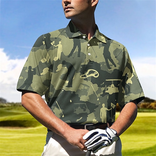 

Herre POLO Trøje Golftrøje Grafiske tryk camouflage Aftæpning Grøn udendørs Gade Kort Ærme Knap ned Trykt mønster Tøj Mode Designer Afslappet Åndbart