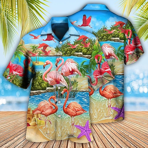 

Homme Chemise Chemise hawaïenne Flamant Imprimés Photos Col rabattu Bleu Casual Vacances Manche Courte Bouton bas Imprimer Vêtement Tenue Tropique Mode Vêtement de rue Hawaïen