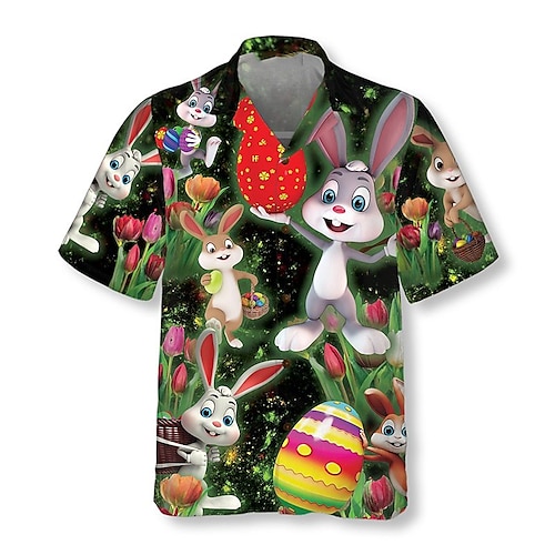 

Men's Shirt Summer Hawaiian Shirt Rabbit Happy Easter Easter Cuban Collar Black Casual Holiday Short Sleeve Button-Down Print Clothing Apparel Sports Fashion Streetwear Designer