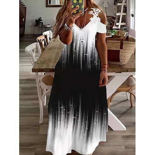 

Grande Taille Robe casual Robe Trapèze Femme robe longue Floral Tie Dye Manche Courte Découpé Imprimer Col V Mode du quotidien Jaune clair Noir Blanche Printemps Eté L XL XXL 3XL