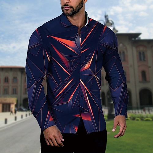 

Herren Hemd Grafik-Drucke Geometrie Umlegekragen Blau Outdoor Strasse Langarm Button-Down Bedruckt Bekleidung Sport Modisch Strassenmode Designer