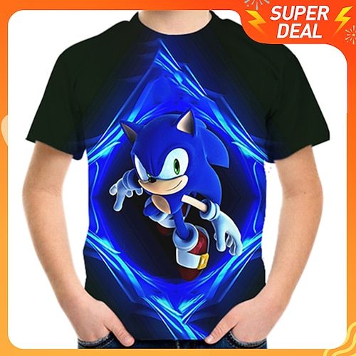 

Kids Boys T shirt Tee Sonic Short Sleeve 3D Print Graphic Patterned Crewneck Blue Yellow Light Brown Children Tops Spring & Summer Active Daily Outdoor Regular Fit 4-12 Years