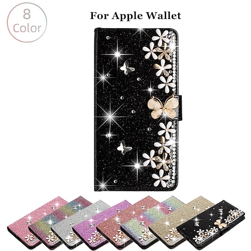 

Handy Hülle Handyhüllen Für Apple Brieftasche Kartenetui iPhone 14 13 12 11 Plus Pro Max Flipbare Hülle Geldbeutel Strass Kristalldiamant TPU PC PU-Leder