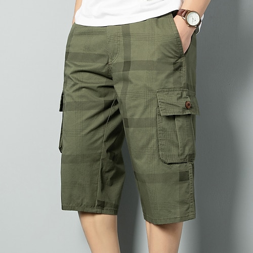 

Homme Short Cargo Short short capri Taille elastique Multi poche Plaid Confort Vestimentaire Mollet Casual du quotidien Vacances 100% Coton basique Sportif Vert militaire Noir